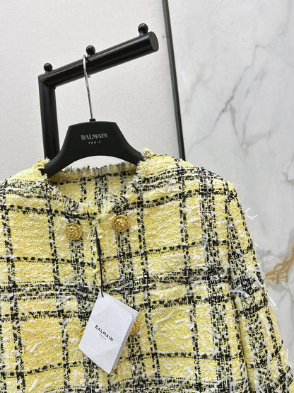 26ss Plaid Tweed Jacket with Gold Buttons