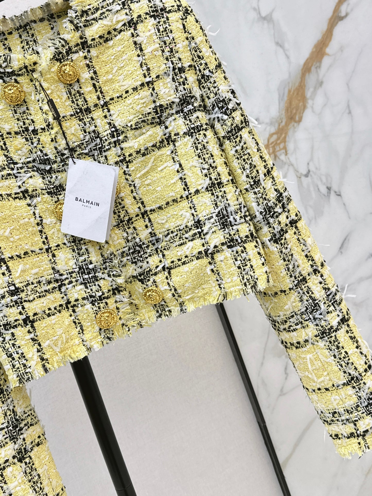 26ss Plaid Tweed Jacket with Gold Buttons