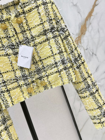 26ss Plaid Tweed Jacket with Gold Buttons
