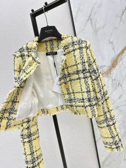 26ss Plaid Tweed Jacket with Gold Buttons