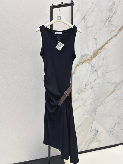 26ss Pleated Dress with Belt Decoration