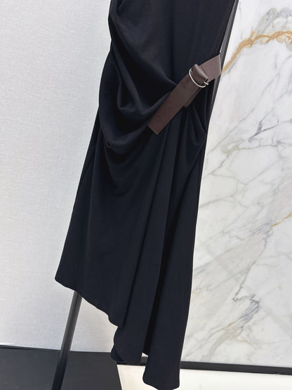 26ss Pleated Dress with Belt Decoration