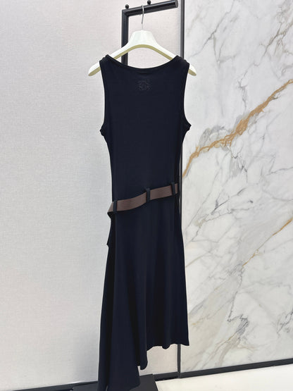 26ss Pleated Dress with Belt Decoration