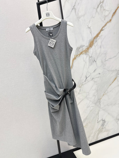 26ss Pleated Dress with Belt Decoration