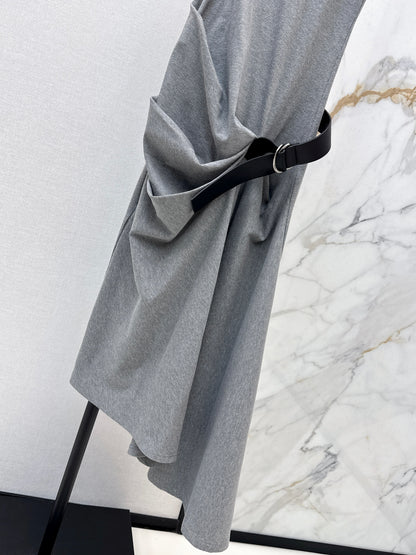 26ss Pleated Dress with Belt Decoration