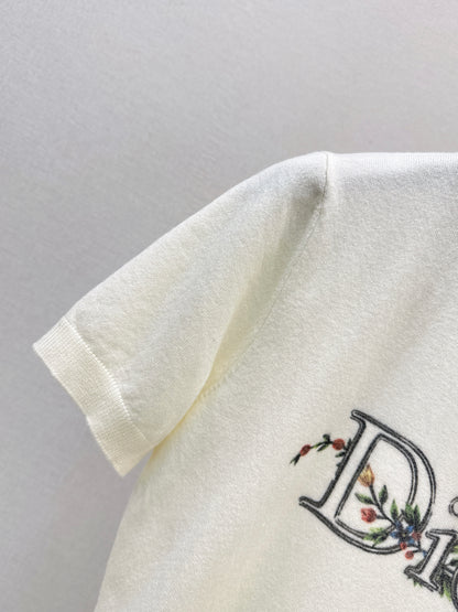 26ss Floral Embroidered Knit T-Shirt