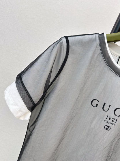 26ss Color-blocked faux two-piece T-shirt