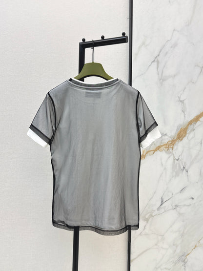 26ss Color-blocked faux two-piece T-shirt