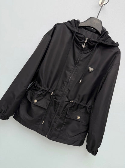 Nylon Hooded Drawstring Waist Jacket