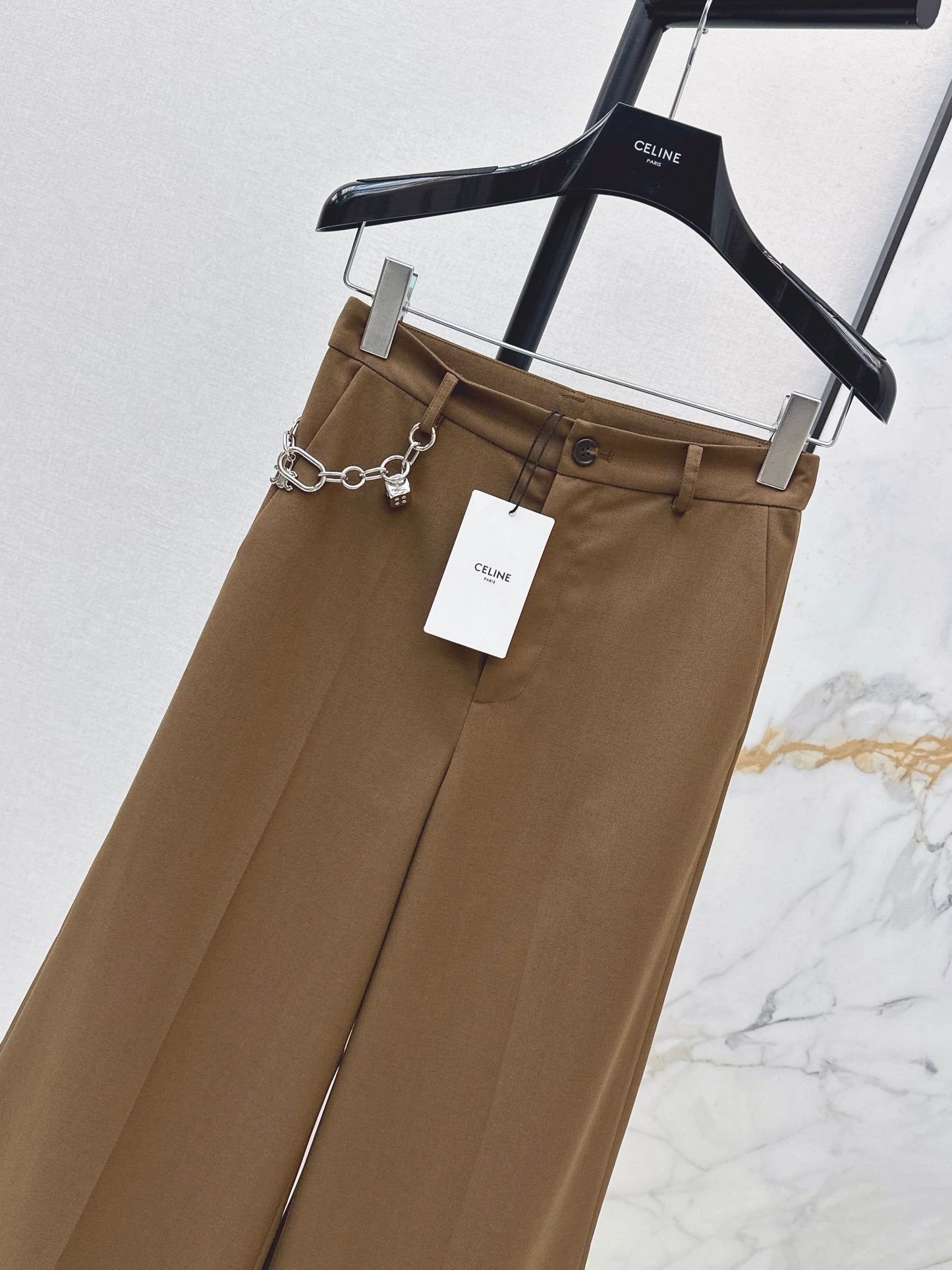 26ss Chain-embellished cropped straight-leg pants