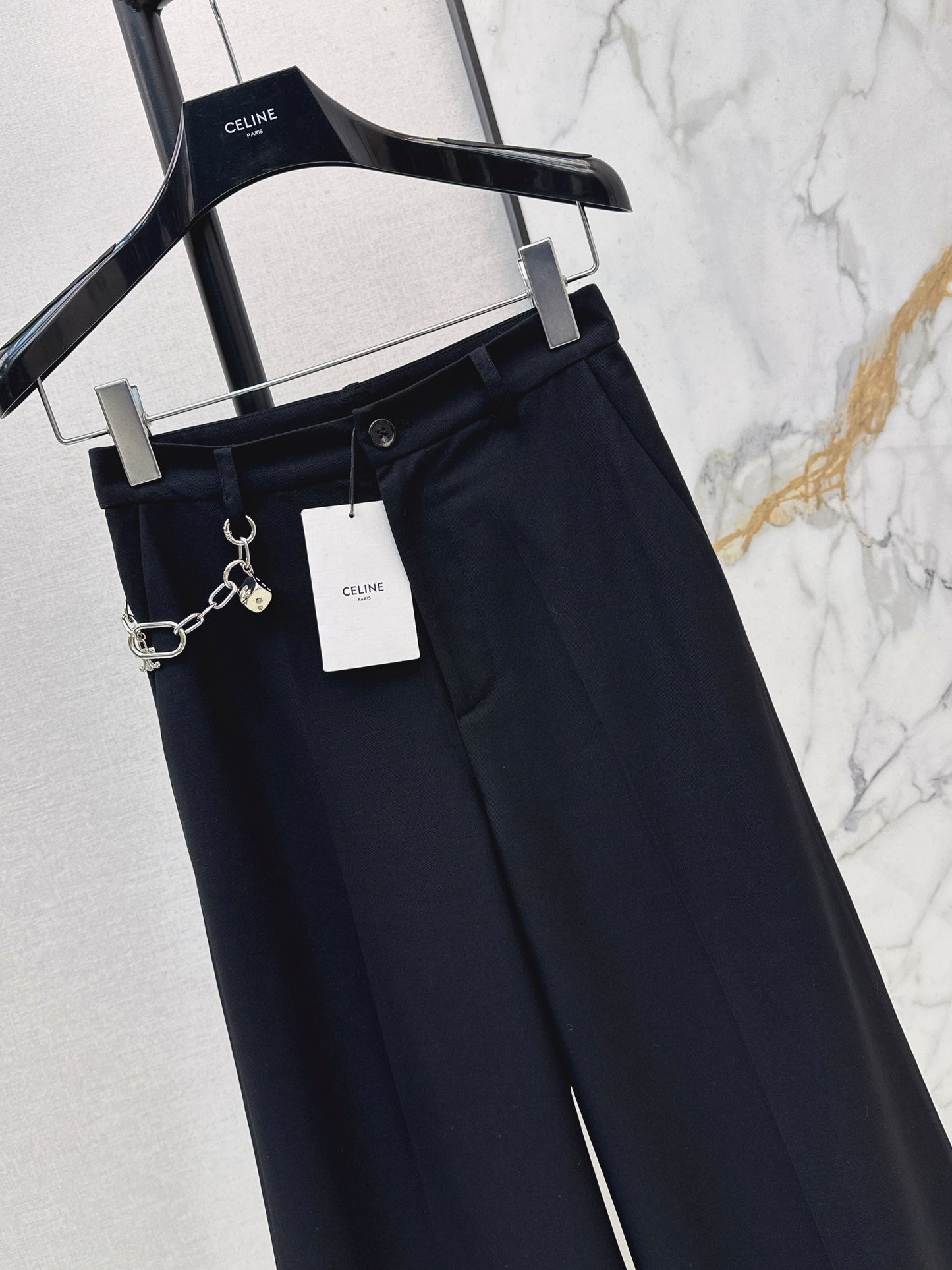 26ss Chain-embellished cropped straight-leg pants