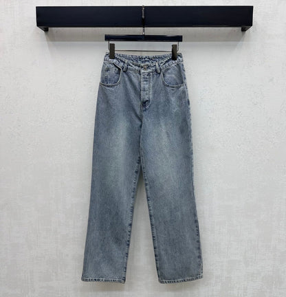 Embroidered Straight-Leg Denim Pants