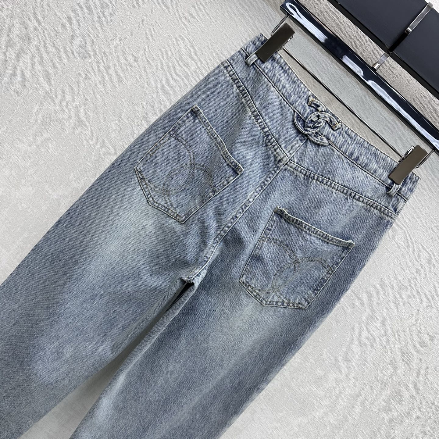 Embroidered Straight-Leg Denim Pants