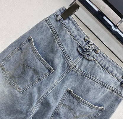 Embroidered Straight-Leg Denim Pants