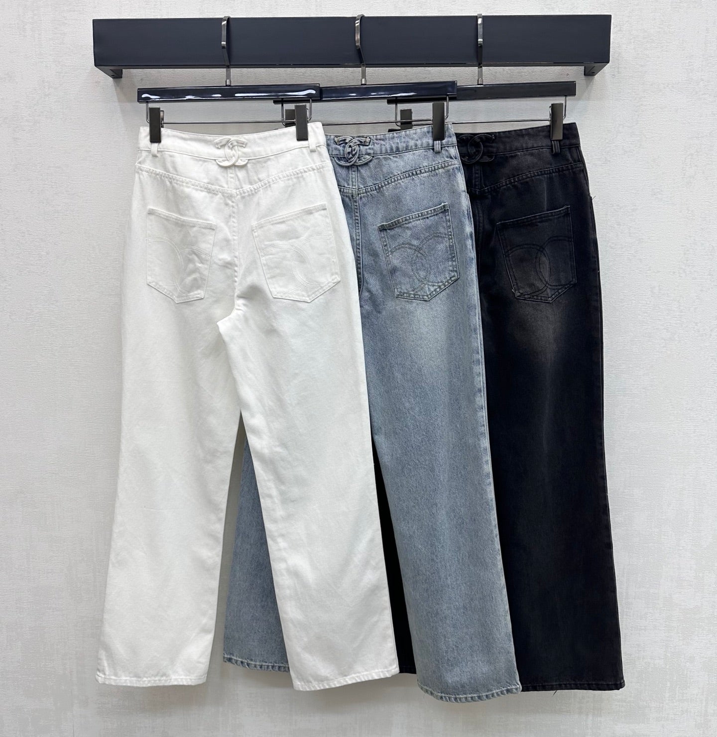 Embroidered Straight-Leg Denim Pants