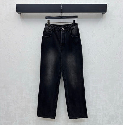 Embroidered Straight-Leg Denim Pants