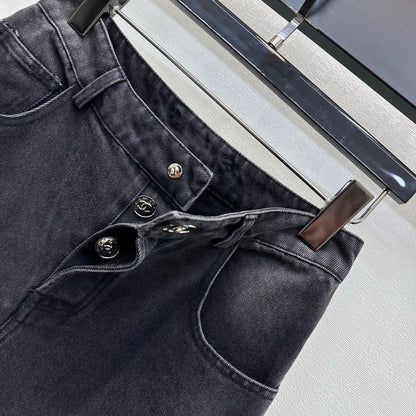 Embroidered Straight-Leg Denim Pants