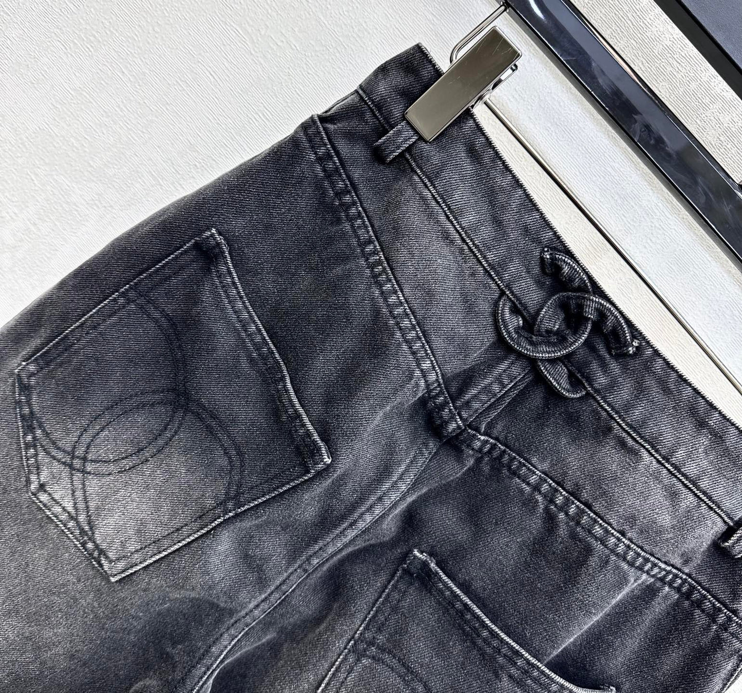 Embroidered Straight-Leg Denim Pants
