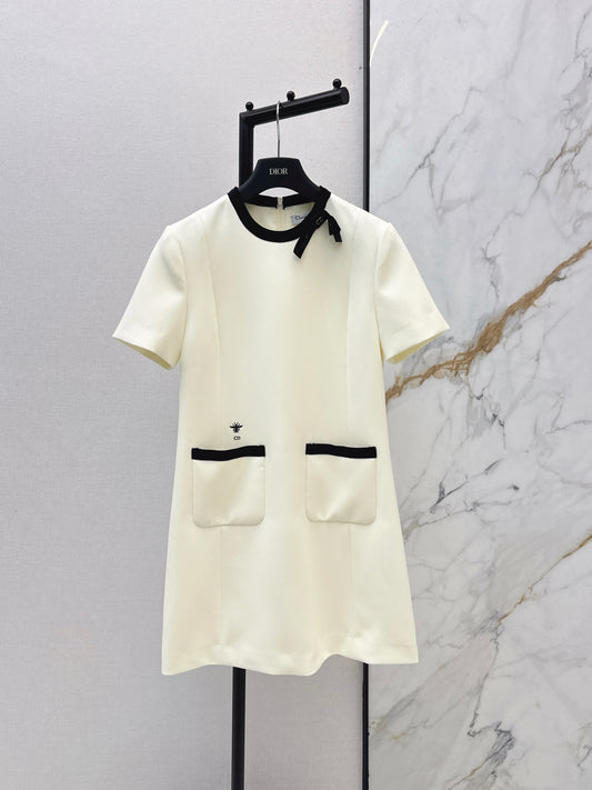 26ss Color-blocked Short-Sleeve Dress