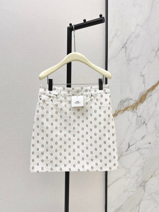 26ss Pig Nose Print Denim Midi Skirt