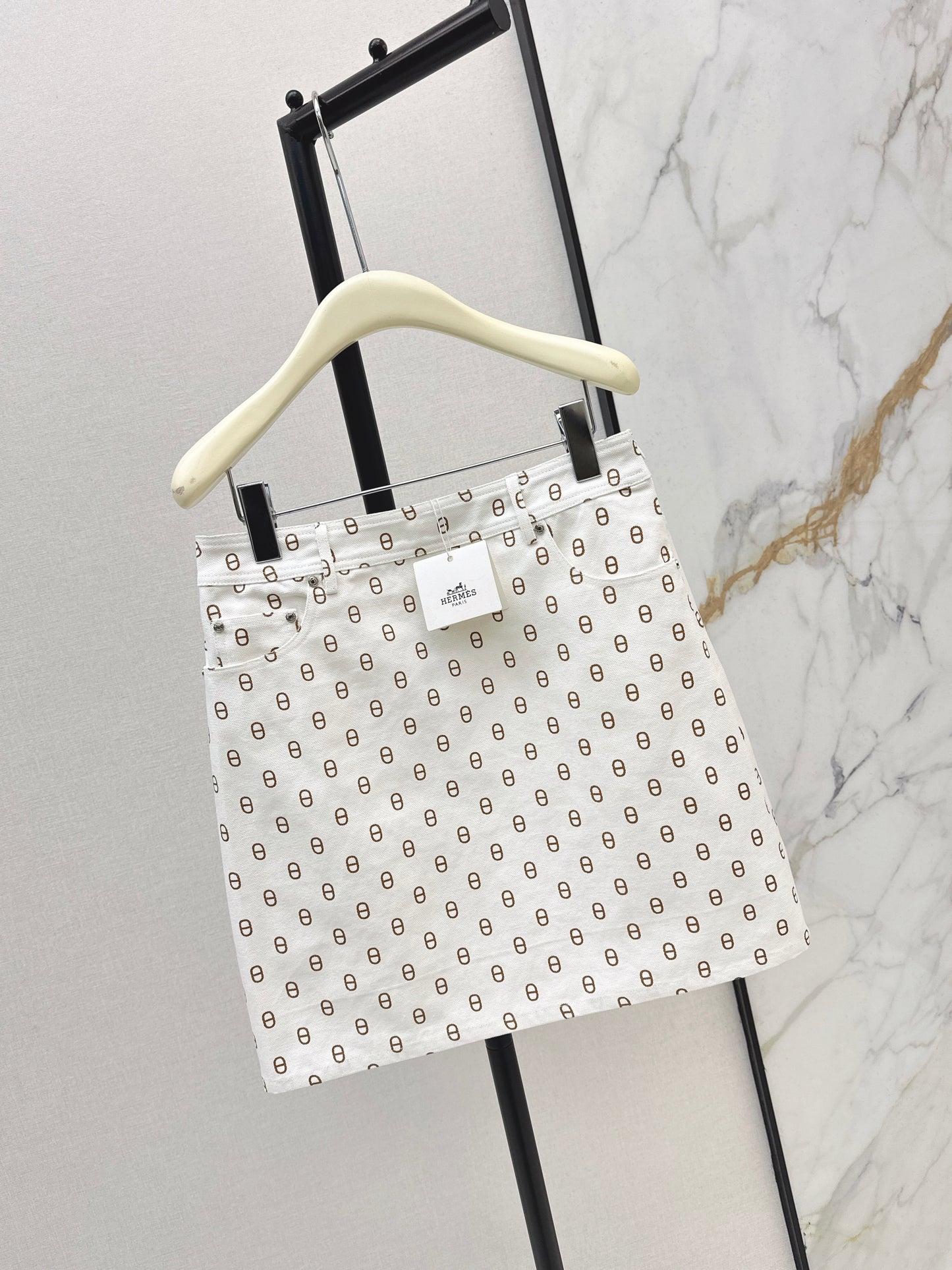 26ss Pig Nose Print Denim Midi Skirt