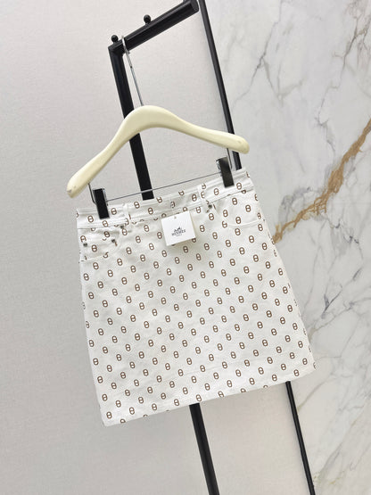 26ss Pig Nose Print Denim Midi Skirt