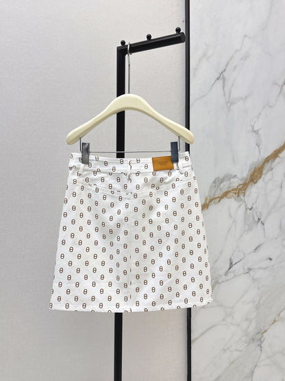 26ss Pig Nose Print Denim Midi Skirt