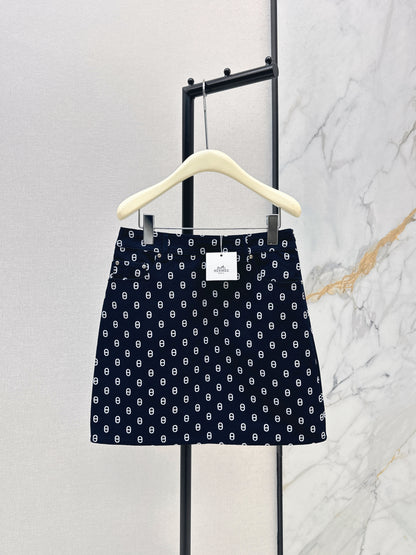 26ss Pig Nose Print Denim Midi Skirt