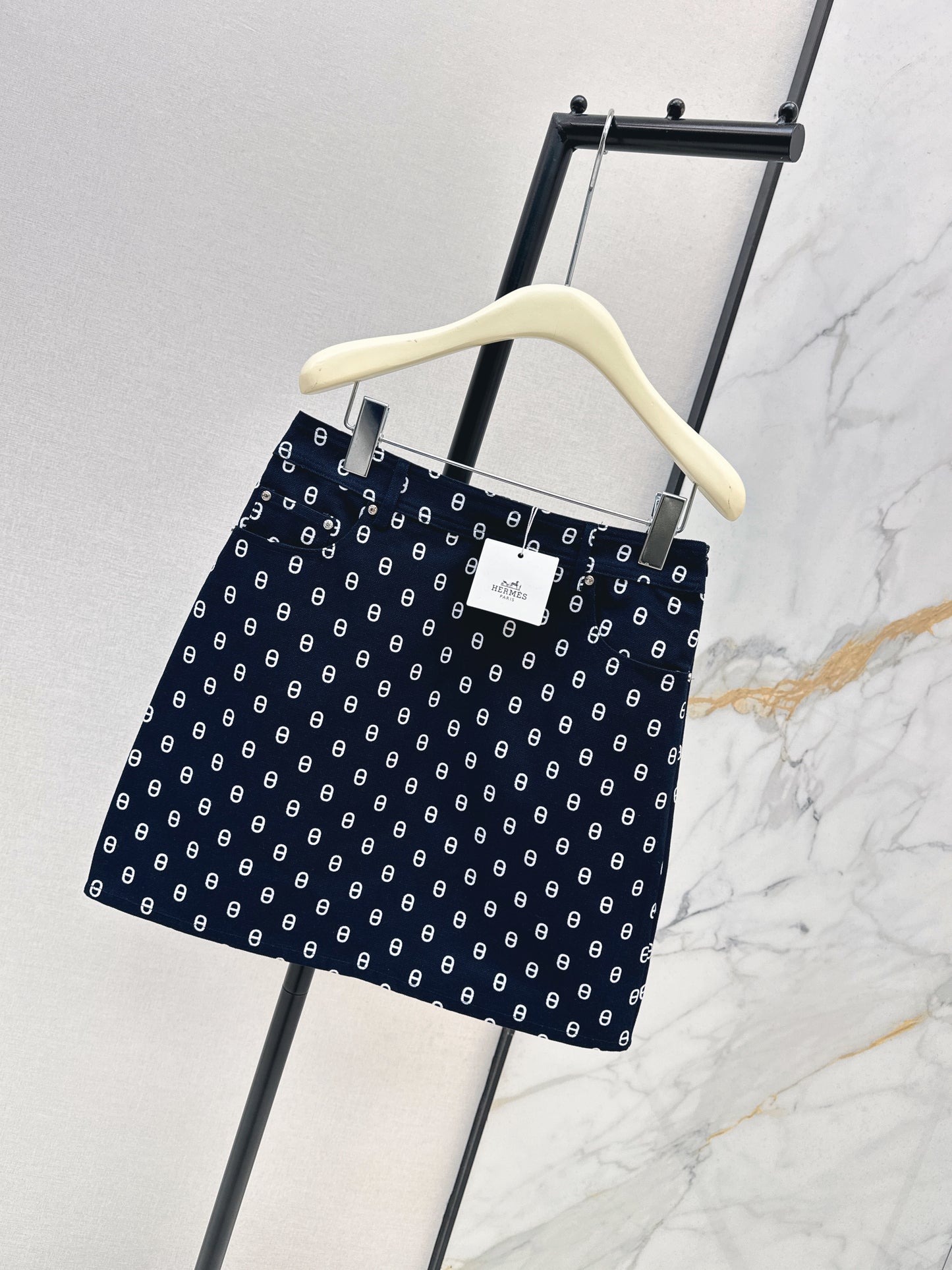 26ss Pig Nose Print Denim Midi Skirt