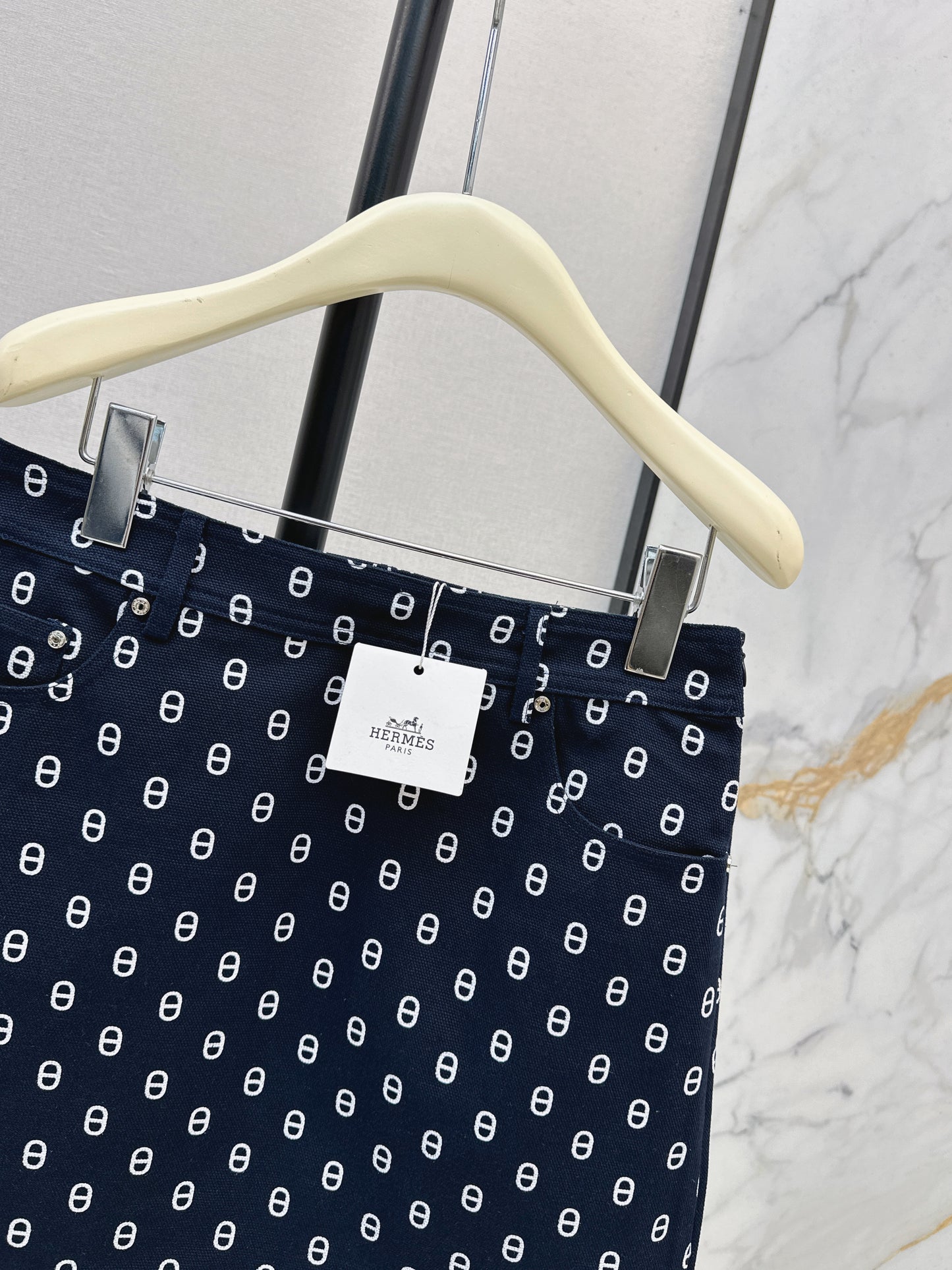 26ss Pig Nose Print Denim Midi Skirt