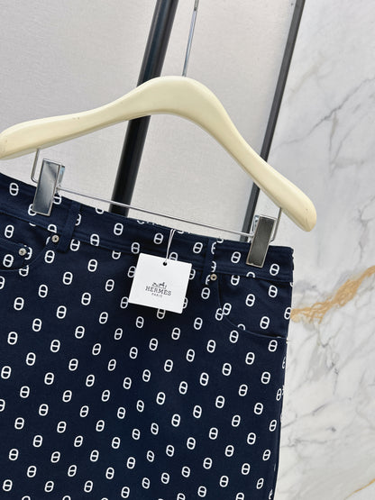 26ss Pig Nose Print Denim Midi Skirt