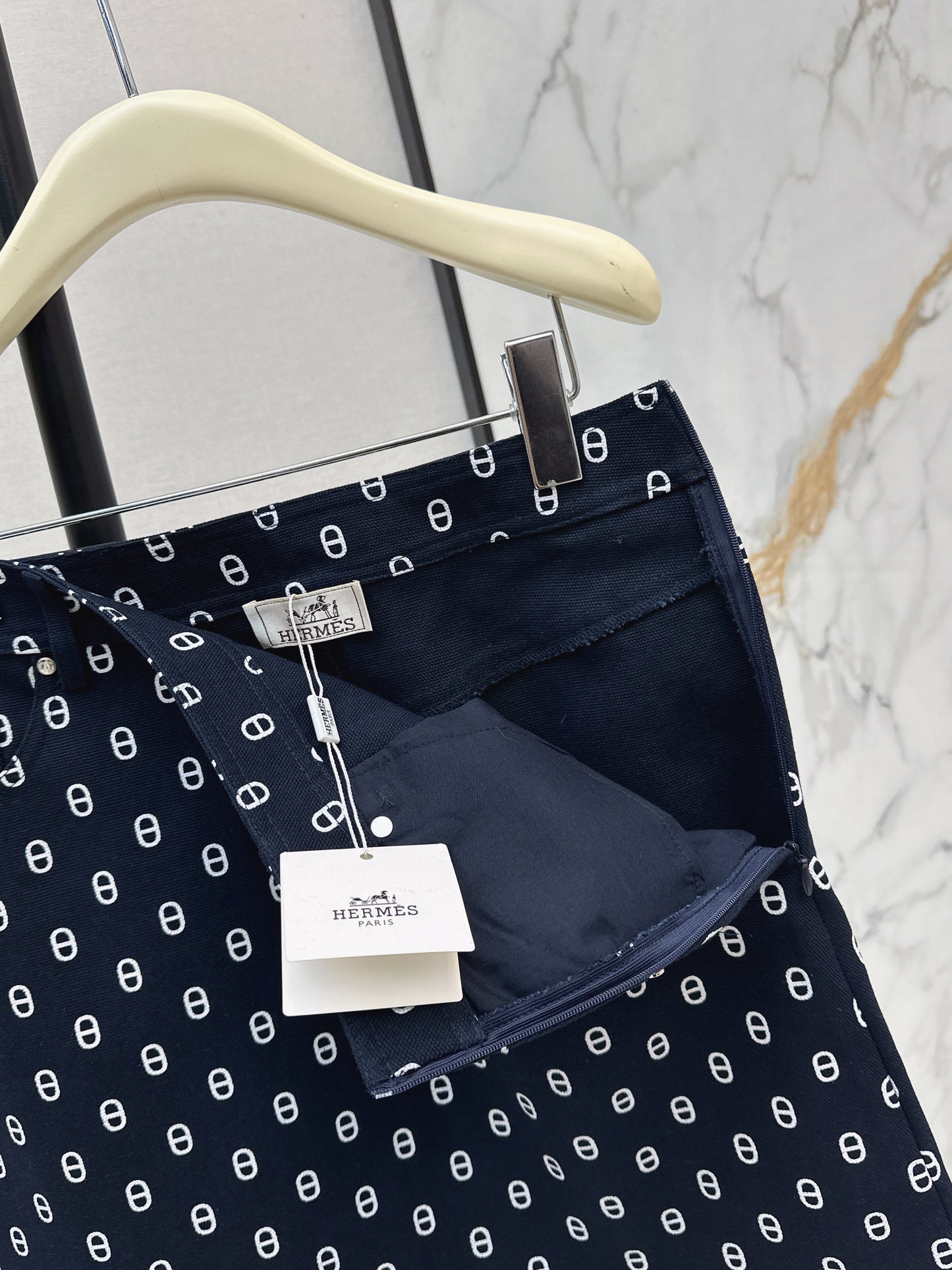 26ss Pig Nose Print Denim Midi Skirt