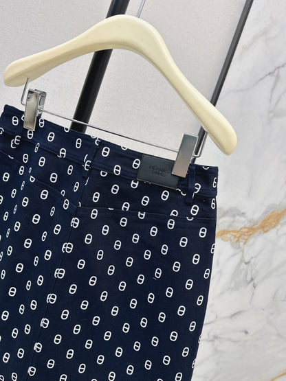 26ss Pig Nose Print Denim Midi Skirt