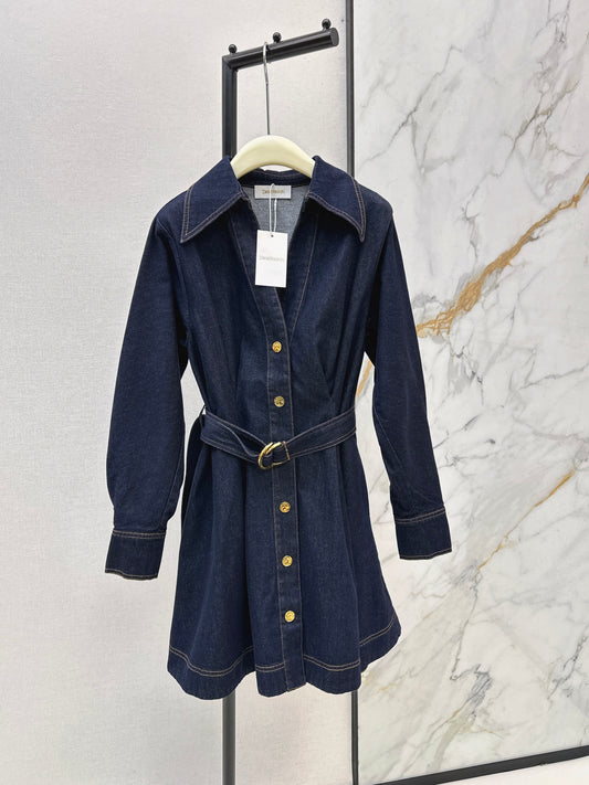 26ss Collared, A-line Denim Dress