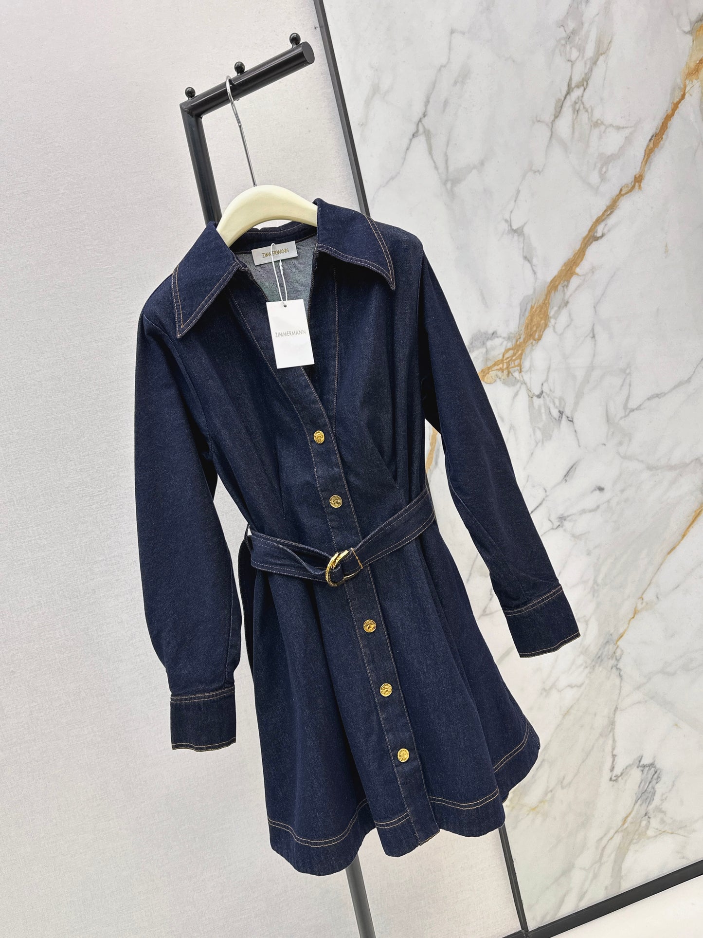 26ss Collared, A-line Denim Dress