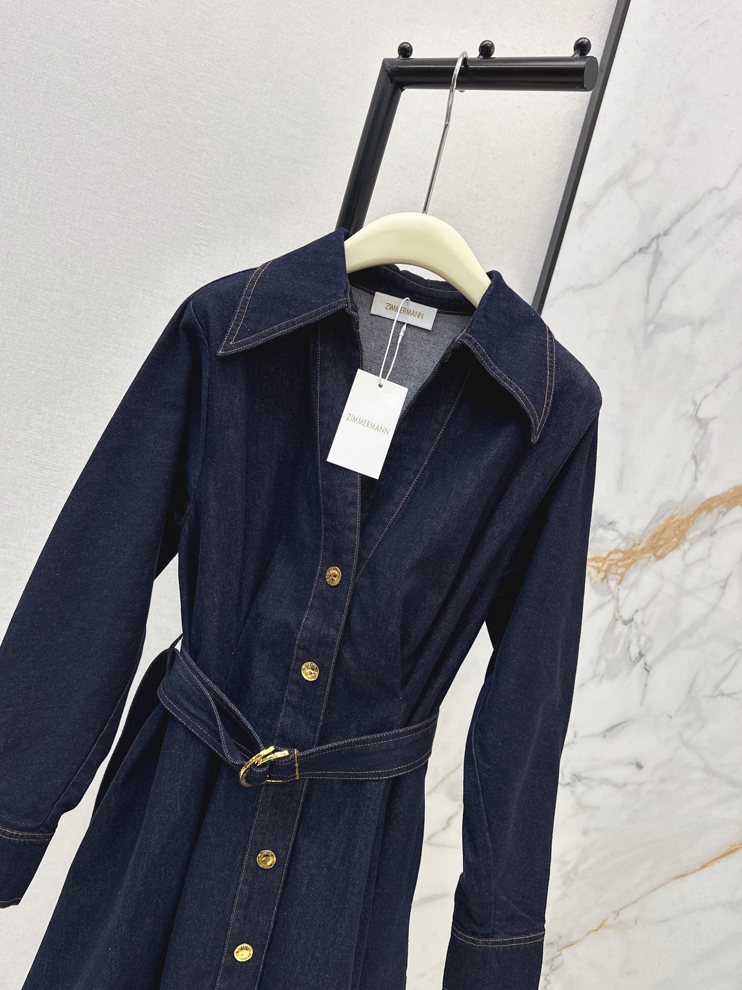 26ss Collared, A-line Denim Dress