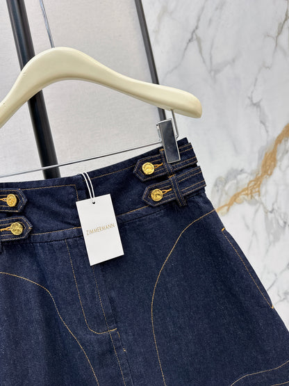 26ss High-waisted A-line denim midi skirt