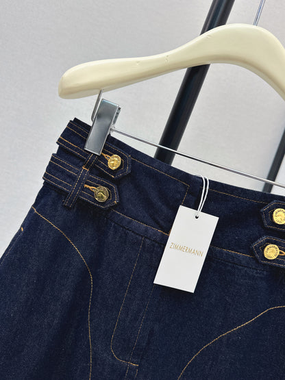 26ss High-waisted A-line denim midi skirt