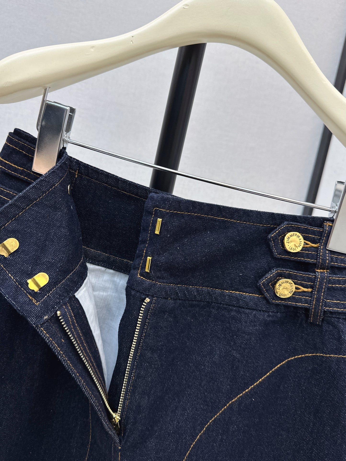 26ss High-waisted A-line denim midi skirt