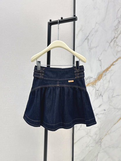 26ss High-waisted A-line denim midi skirt