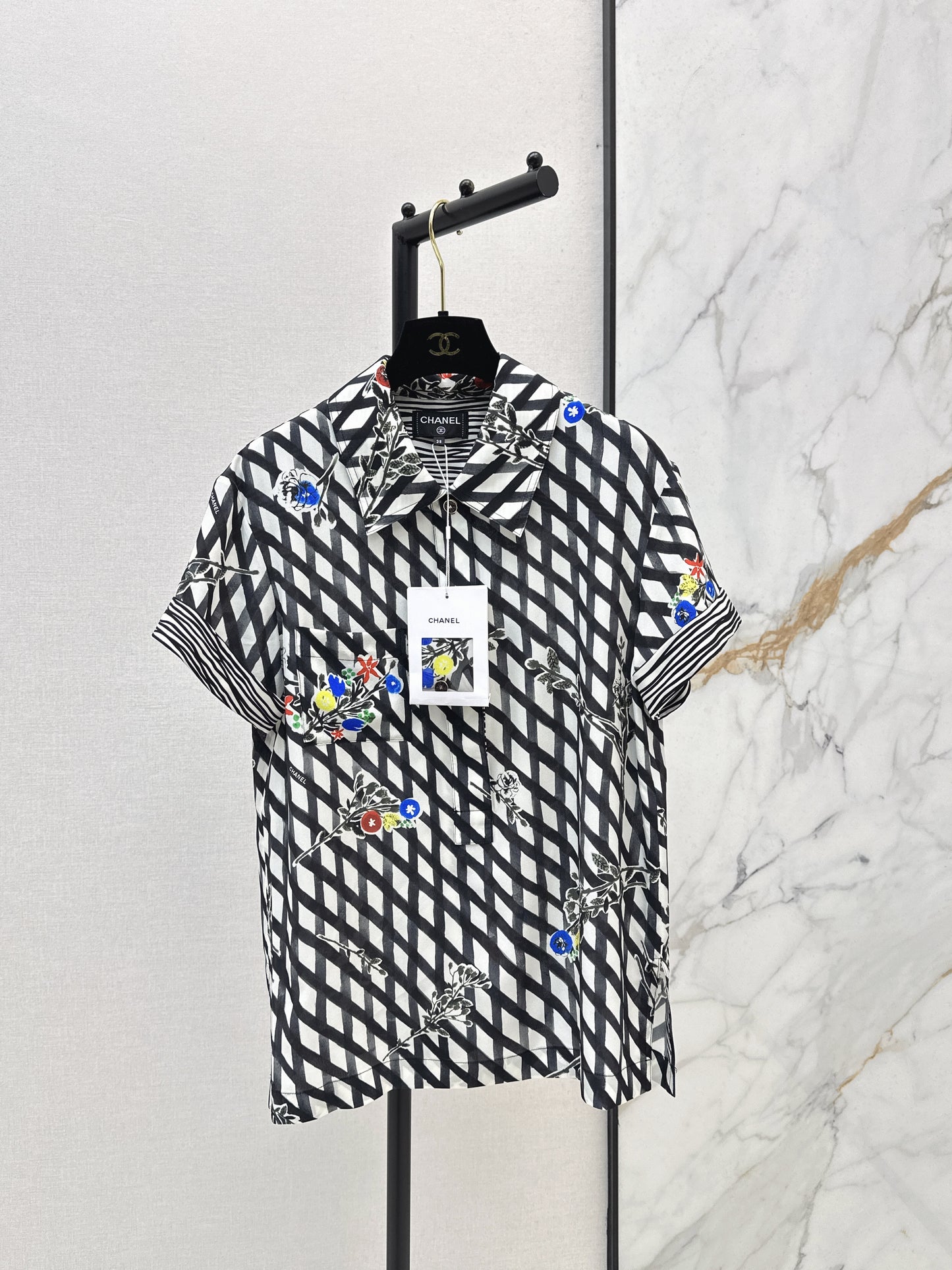 26ss Watercolor Plaid Print Silk Shirt
