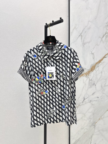 26ss Watercolor Plaid Print Silk Shirt