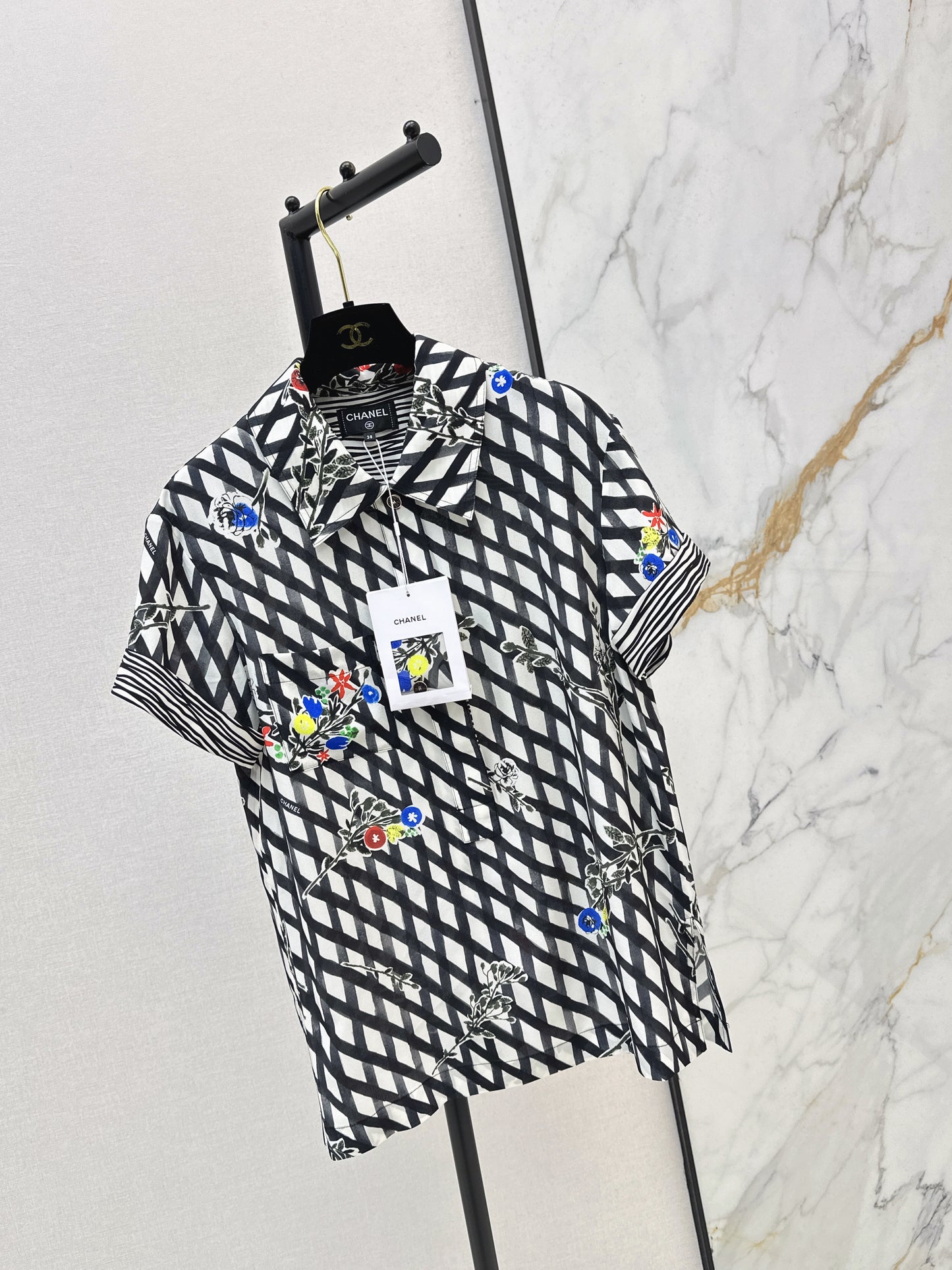 26ss Watercolor Plaid Print Silk Shirt