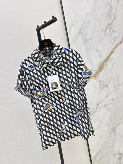 26ss Watercolor Plaid Print Silk Shirt