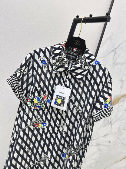 26ss Watercolor Plaid Print Silk Shirt