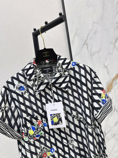 26ss Watercolor Plaid Print Silk Shirt