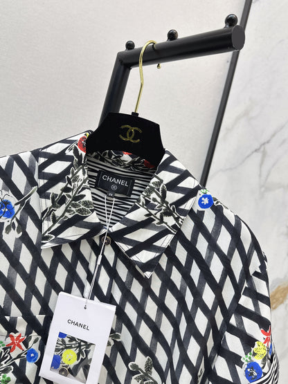 26ss Watercolor Plaid Print Silk Shirt