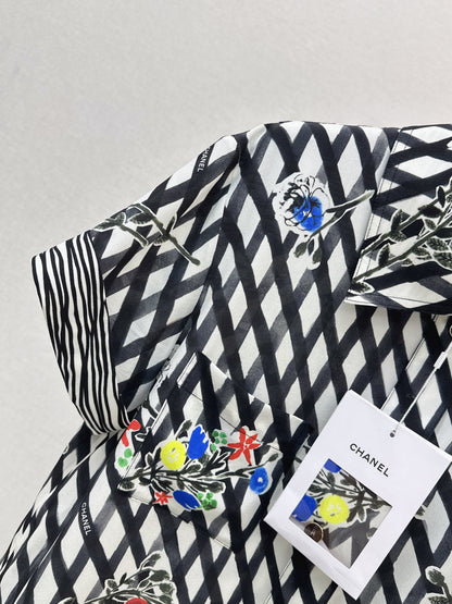 26ss Watercolor Plaid Print Silk Shirt