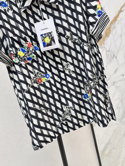 26ss Watercolor Plaid Print Silk Shirt