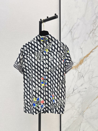 26ss Watercolor Plaid Print Silk Shirt